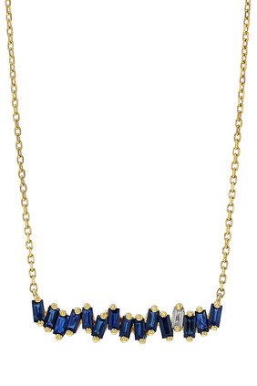 Bold Reborn Bar Pendant Necklace, 18k Yellow Gold, Dark Blue Sapphire & Diamonds